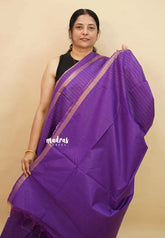 Purple - khadi silk zari stripes weaving with small tissue border